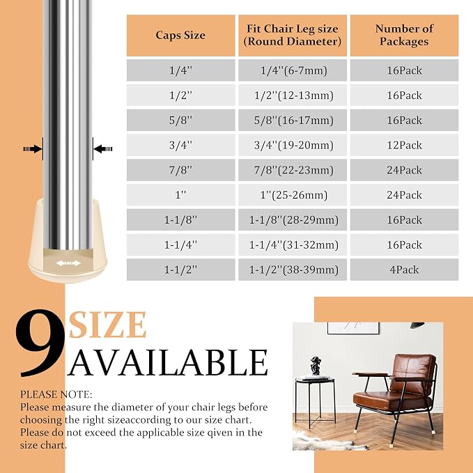 7/8" Round Rubber Chair Leg Tips Caps, Chair Leg Floor Protectors, Non-Slip - Image 6