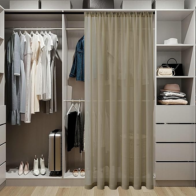 Tollpiz Sheer Door Curtains Closet Linen Textured Curtains Sheer Doorway Light - Image 3