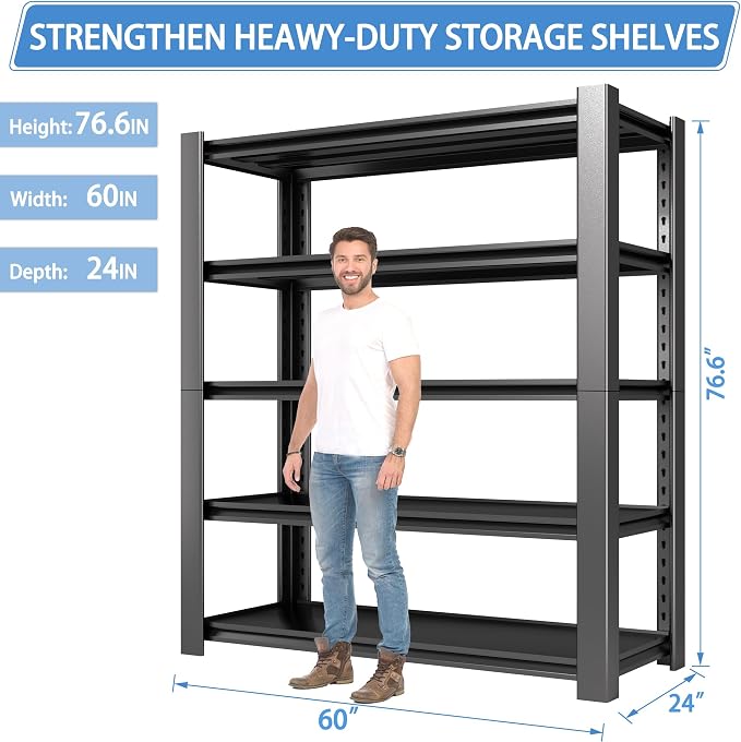 5-Tier Garage Shelving Heavy Duty, 3000 LBS Capacity Metal Storage Rack 24" D x - Image 2