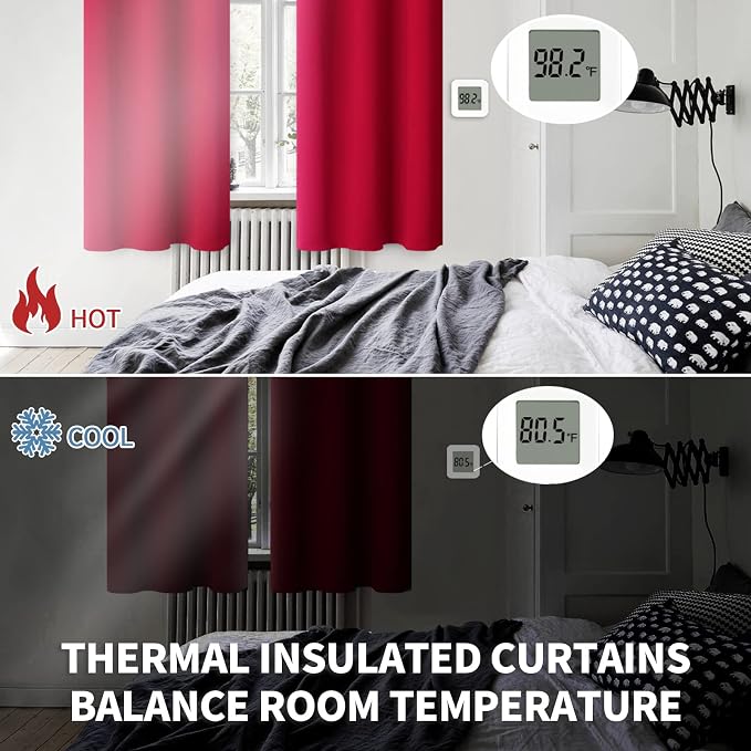 BGment Red Short Blackout Curtains 36 Inches Length - Image 2