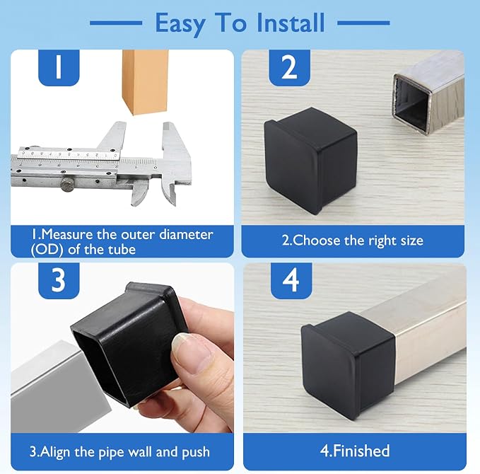 4 Pcs 1-3/4" x 1-3/4" Square Rubber Chair Leg Caps, PVC Table Leg Covers - Image 5