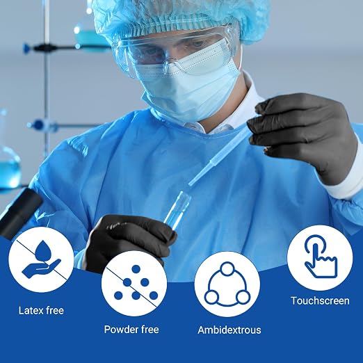 JMU Black Nitrile Gloves Medium Bulk, 3.5Mil Disposable Nitrile Gloves Latex - Image 2