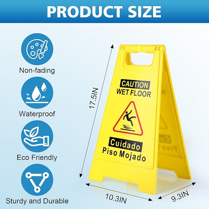 4-Pack Caution Wet Floor Sign, 17.5" Height, Bright Yellow Double-Sided Folding - Image 6