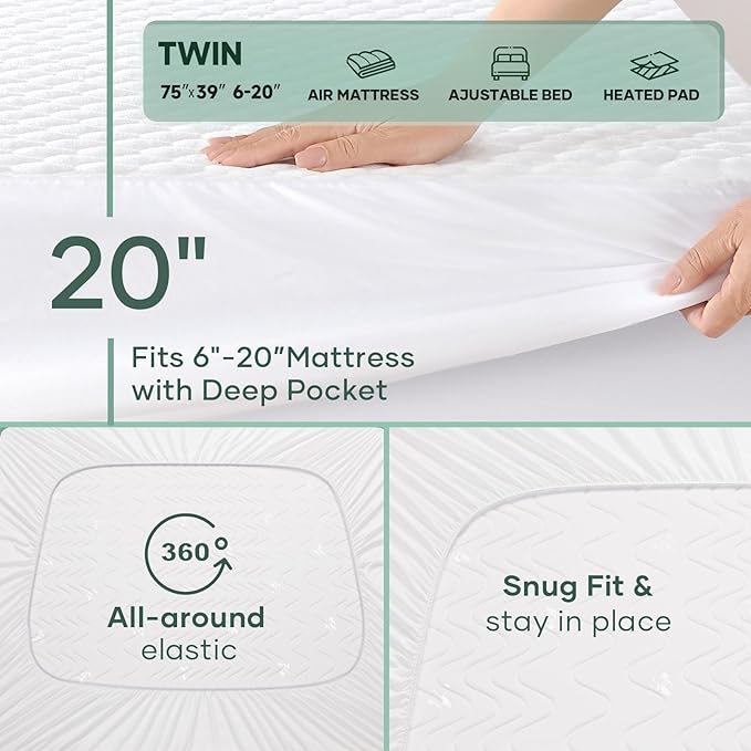 OhGeni 100% Waterproof Mattress Protector, Twin Size Mattress Pad, Fits 6"-20" - Image 5