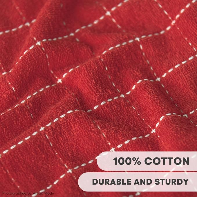 Artoid Mode Checkered Designed Cotton Beige Red Terry Kitchen Dish Towels - Image 3