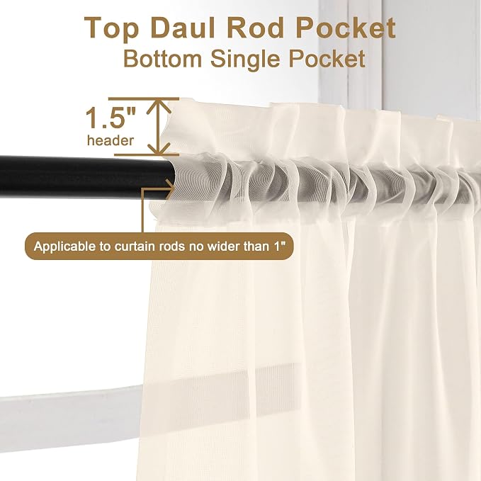 Chyhomenyc Cream Sheer Curtains 36 inch Length 2 Panels Set, Light Filtering - Image 5