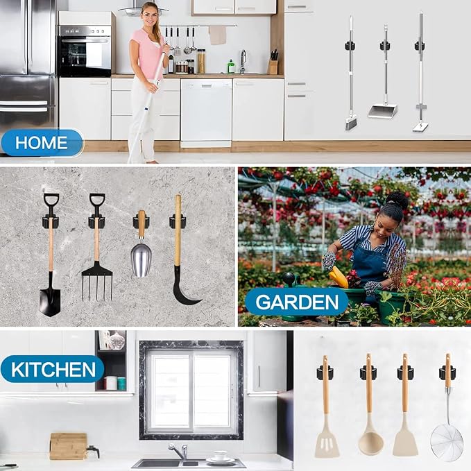 12PCS Broom and Mop Holder, Heavy Duty Garden Tool Organizer Rack Rake and - Image 7