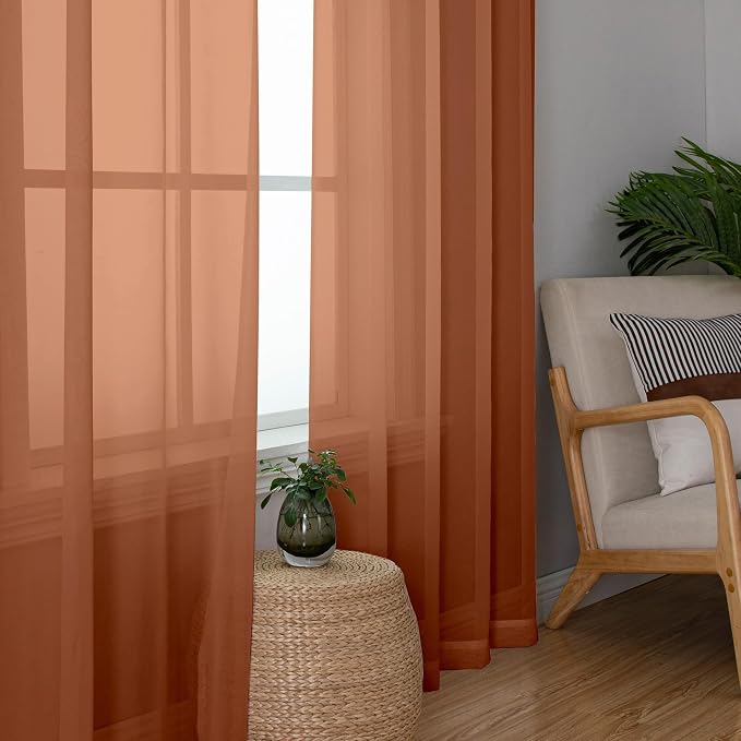 Chyhomenyc Orange Sheer Curtains 54 Inch Long 2 Panels, Short Voile Drapes - Image 5