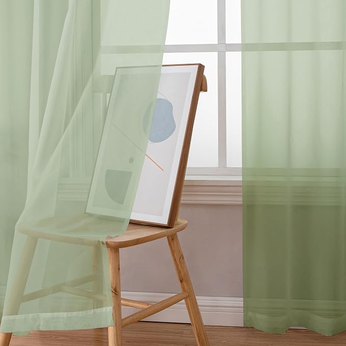 Chyhomenyc Light Green Sheer Curtains 63 Inches Long 2 Panels Set- Light - Image 5