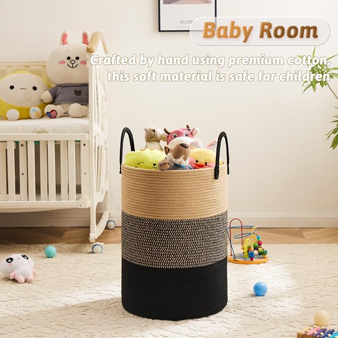 Laundry Basket, Woven Cotton Rope Laundry Hamper, 60L - Image 3