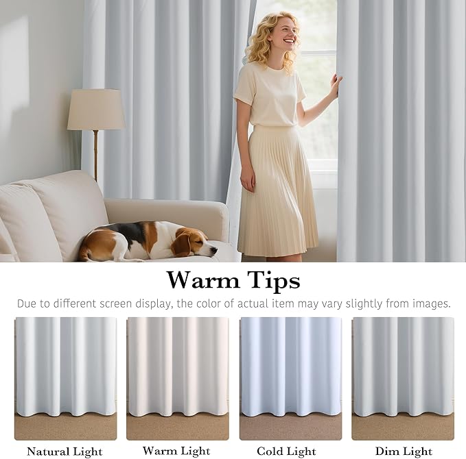 RYB HOME 100% Blackout White Curtains - Image 6