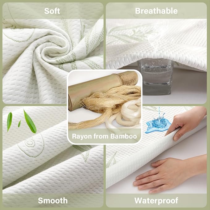 Queen Mattress Protector Waterproof Mattress Pad Washable Bamboo Rayon Mattress - Image 3