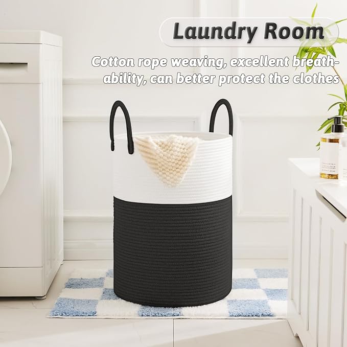 Laundry Basket, Woven Cotton Rope Laundry Hamper, 60L - Image 2