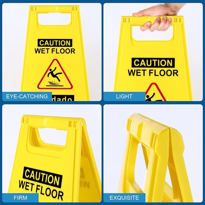 8-Pack Caution Wet Floor Sign, 17.5" Height, Bright Yellow Double-Sided Folding - Image 5