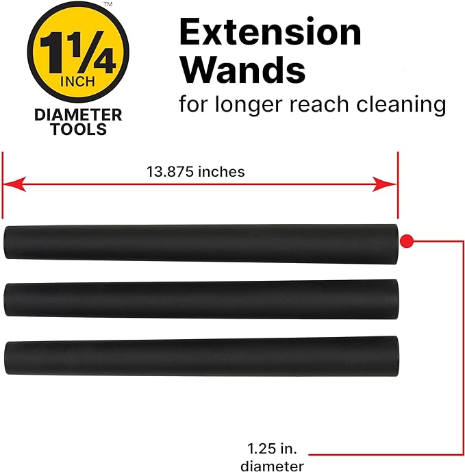 Shop-Vac 9061400 1.25 Inch Diameter Extension Wands, 3-Piece Set, Durable Black - Image 3