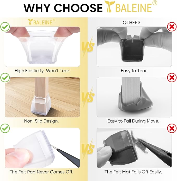 BALEINE 24 Pack Silicone Chair Leg Floor Protectors, Stool Leg Protectors Cap - Image 3