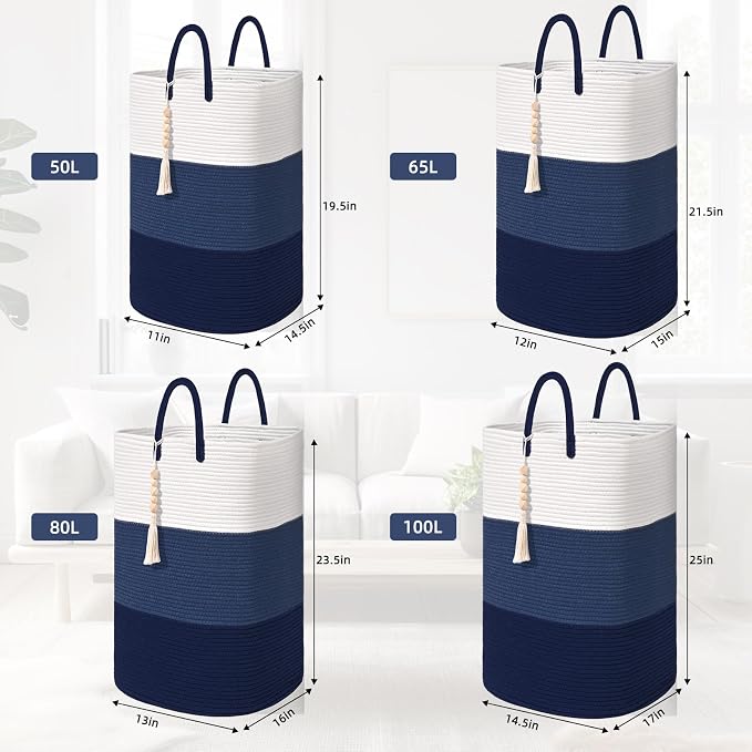Woven Laundry Basket for Clothes, 65 L Large Rectangle Laundry Hampers - Image 3