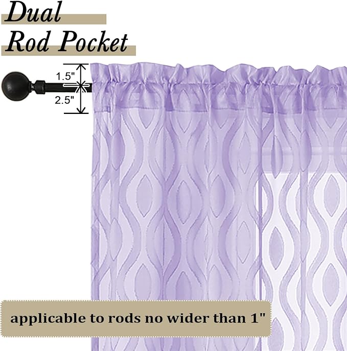 Aiyufeng Light Purple Sheer Curtains 72 Inches Long 2 Panels Set, Elegant Light - Image 4