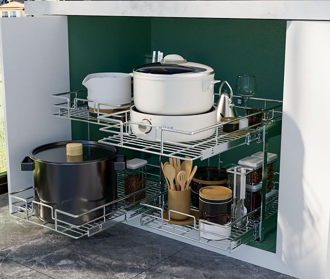LOVMOR 2 Tier Individual Pull Out Cabinet Organizer 14" W x 18" D, Slide Out - Image 6