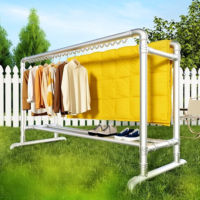Clothes Drying Rack with Windproof Hooks, 63 inch Drying Rack Clothing Indoor - Image 6