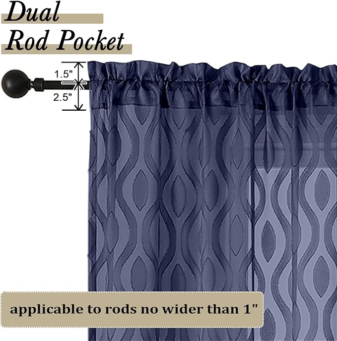 Aiyufeng Navy Curtains 45 Inch Length 2 Panels Set, Farmhouse Soft Airy - Image 4