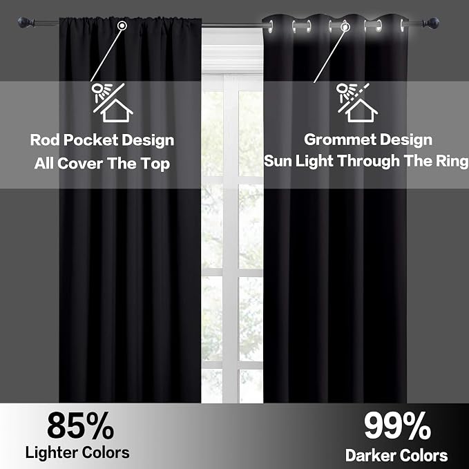 RYB HOME Black Curtain Panels for Nursery Soft Solid Energy Saving Drapes - Image 5