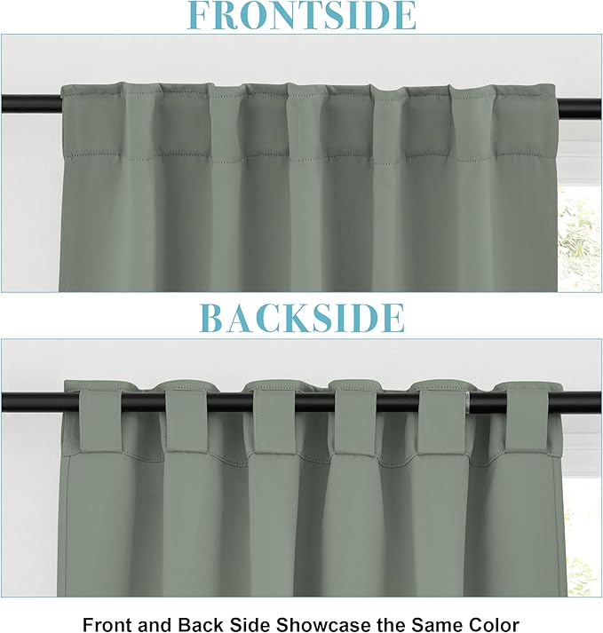 RYB HOME Sage Green Curtains for Bedroom, Vertical Privacy UV Protection Shades - Image 2