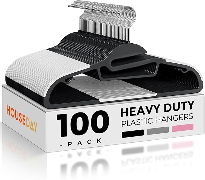 HOUSE DAY Heavy Duty Plastic Hangers 100 Pack, Non Slip Hangers by HOUSEDAY