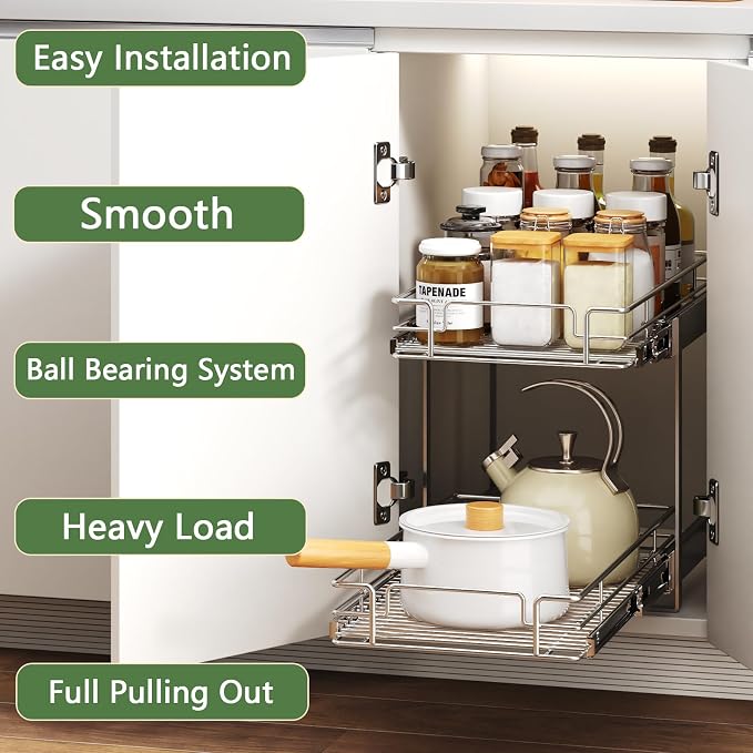 2 Tier Individual Pull Out Cabinet Organizer 11½" W x 21½" D, Heavy Duty - Image 2