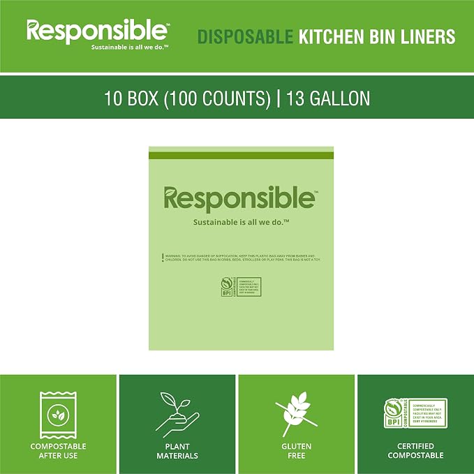 Responsible Products Kitchen Bin Liners, Certified Compostable, Heavy Duty - Image 4
