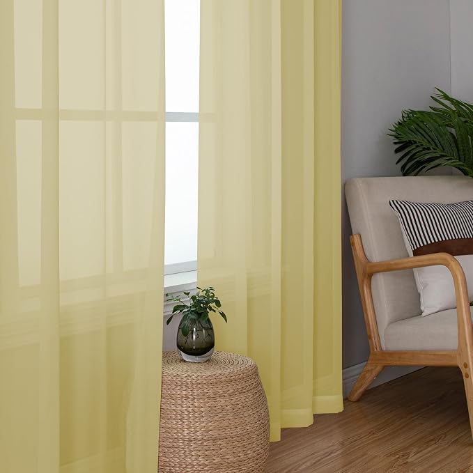 Chyhomenyc Yellow Sheer Curtains 63 Inch Length 2 Panels, Light Filtering Airy - Image 5