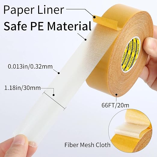 Double Sided Tape Heavy Duty, 1.18" x 66FT, Universal High Tack Strong Wall - Image 2