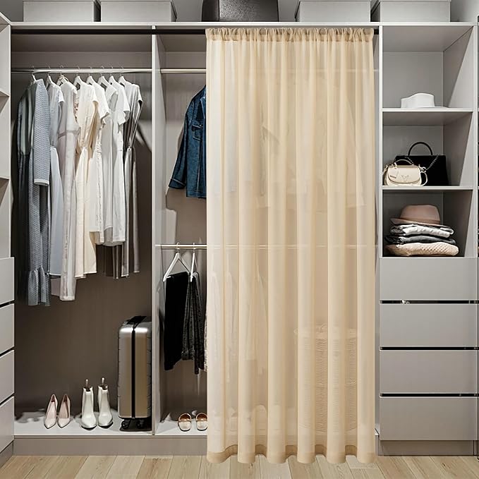 Tollpiz Sheer Door Curtains Closet Linen Textured Curtain Sheers Doorway Light - Image 3