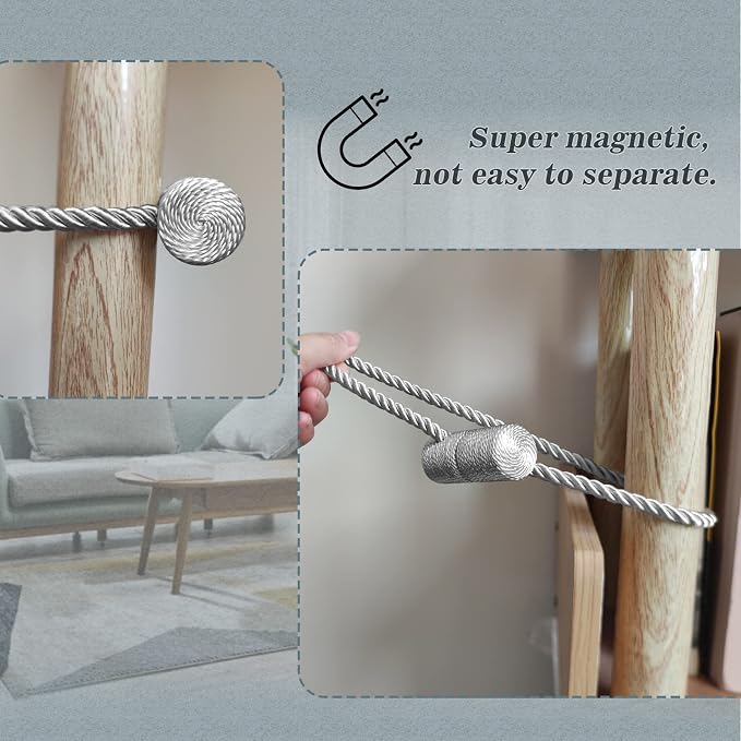 Hion Magnetic Curtain Tiebacks Dark Brown 4 Pack, Curtain Tiebacks Buckles - Image 6