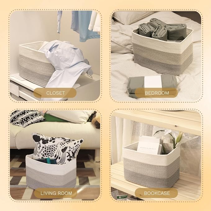 Hopegiver Woven Storage Baskets 15x11x10 Inch, 3 Pack Collapsible Cube Storage - Image 7