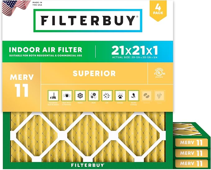 Filterbuy 21x21x1 Air Filter MERV 11 Allergen Defense Replacement, by Filterbuy