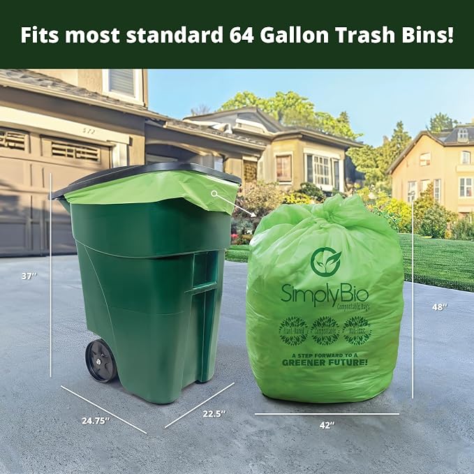 Simply Bio 60-65 Gallon Compostable Trash Bags Liners Flat-Top, Heavy Duty - Image 7