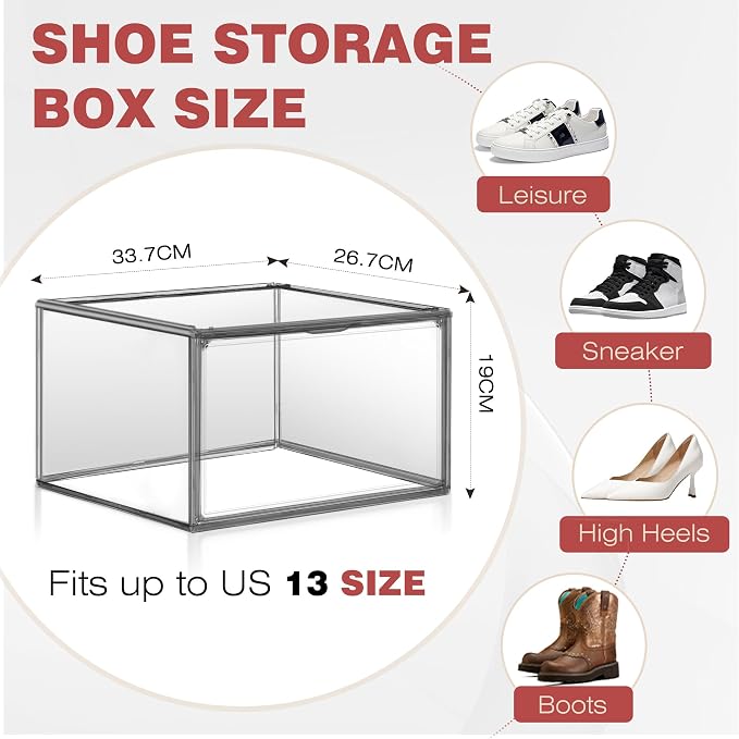 4 Pack Grey Shoe Storage Boxes Clear Plastic Stackable Shoe Display Case - Image 2