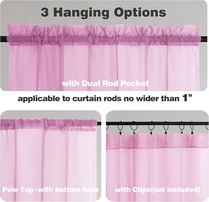 Chyhomenyc Sheer Pink Tier Curtains 24 Inch Length, Small Window Curtains - Image 3