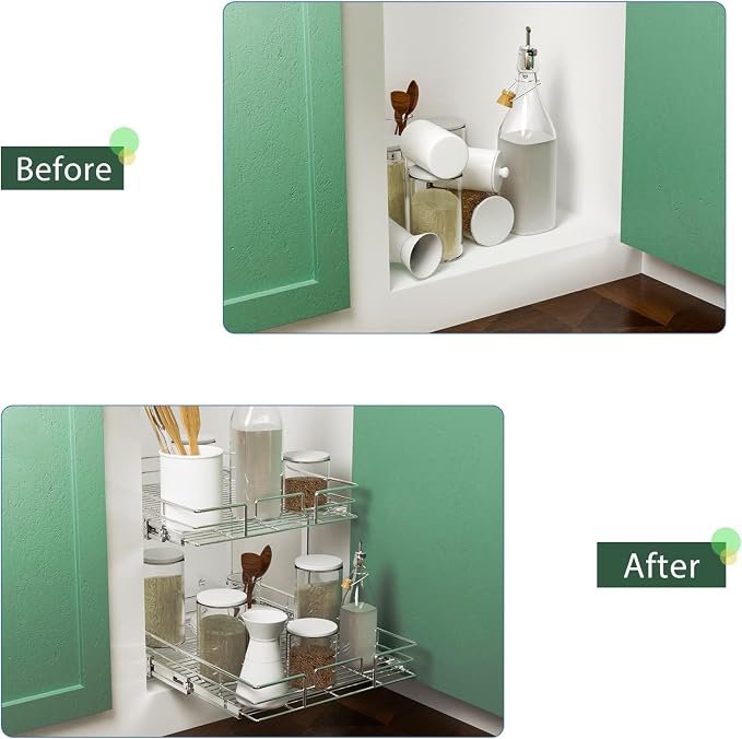LOVMOR 2 Tier Individual Pull Out Cabinet Organizer 14½" W x 21½" D, Slide Out - Image 7