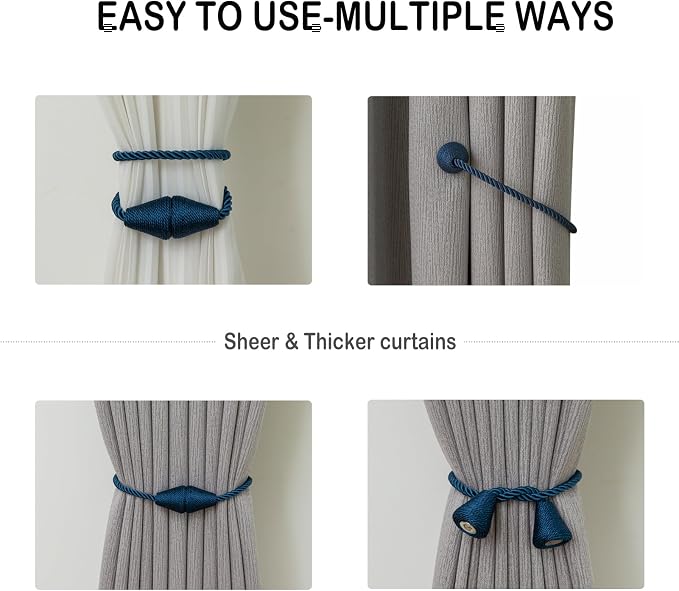 Magnetic Curtain Tiebacks 2 Pack Outdoor Rope Curtain Tie Backs Decorative - Image 5