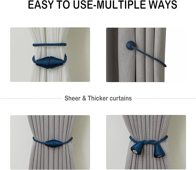 Magnetic Curtain Tiebacks 6 Pack Outdoor Rope Curtain Tie Backs Decorative - Image 5
