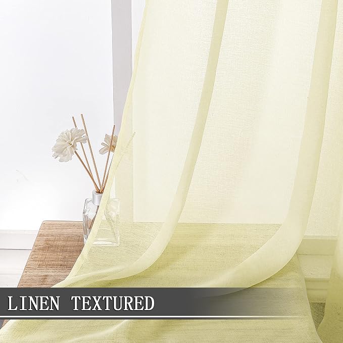 Tollpiz Short Sheer Curtain Linen Textured Bedroom Curtains Sheer Light - Image 2