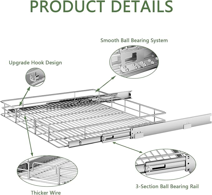 Pull Out Cabinet Organizer 27" W x 21½" D, Heavy Duty Cabinet Pull Out Shelves - Image 7
