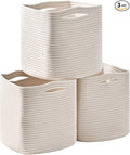 11 Inch Cube Storage Bins, Organizer Bins, Woven Cotton Rope Baskets by ICERZCZ
