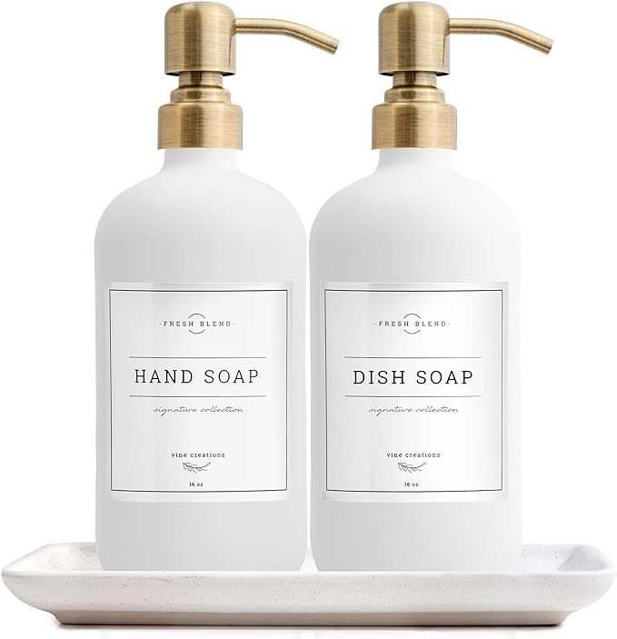 Vine Creations Glass Soap Dispenser, 2 Pack Kitchen Soap Dispenser Set by VineCreations