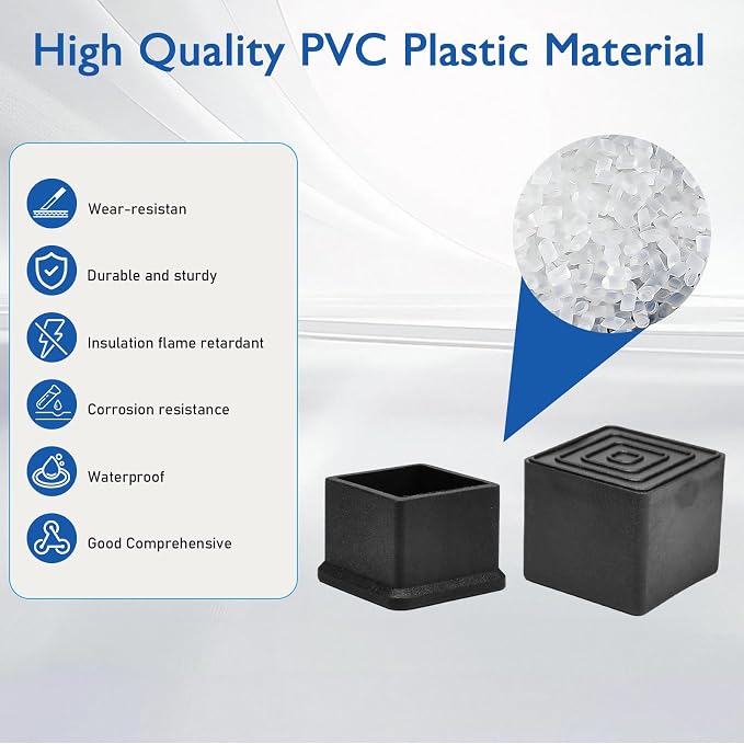 4 Pcs 1-3/4" x 1-3/4" Square Rubber Chair Leg Caps, PVC Table Leg Covers - Image 3