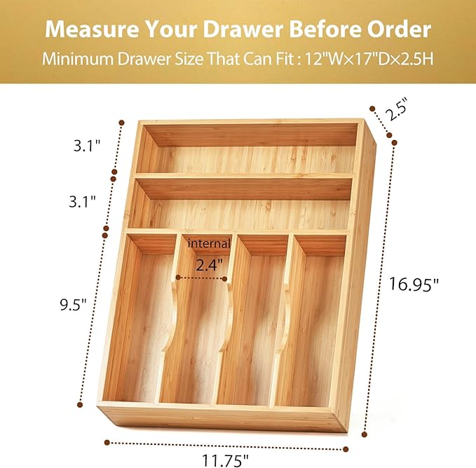 Umilife Kitchen Drawer Organizer, 12 Inch Silverware Utensil Tray Holder - Image 5