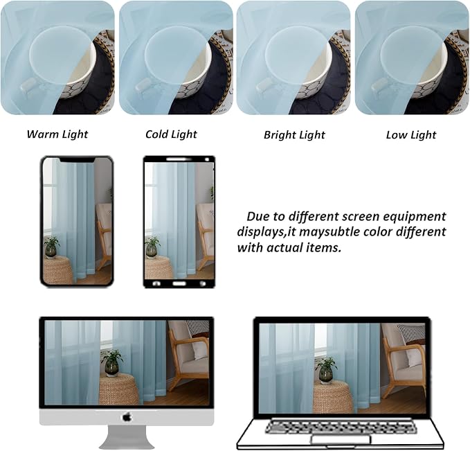 Chyhomenyc Sky Blue Sheer Curtains 96 inches Long 2 Panels, Light Filtering - Image 6
