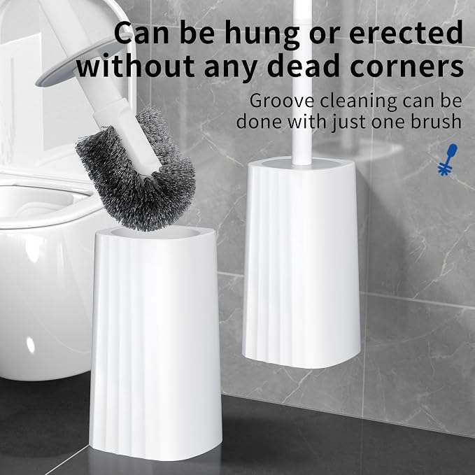 Toilet Brush & Holder Set, Lightweight Plastic Handle, Space Saving - Image 4